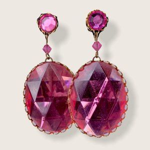 Vintage 60s Large Oval Faceted Earrings